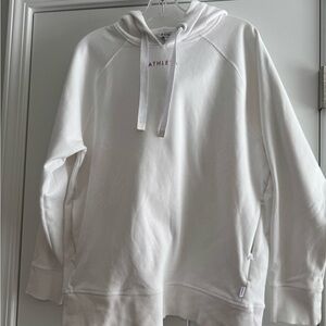 ATHLETA White Pullover Hoodie Sweatshirt w/Inner Zip Pockets Size: Medium